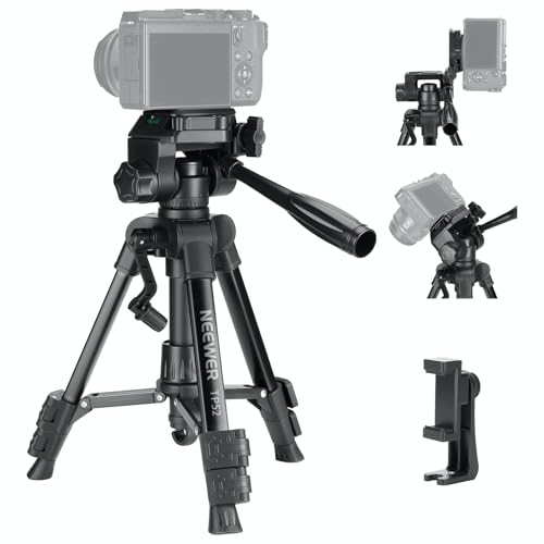 NEEWER Entry Level Version Mini Desk Phone Tripod Compatible with iPhone for Video Recording, Small Compact Table Top DSLR Camera Camcorder Webcam Stand, 3 Way Pan Tilt Head & Cell Phone Holder, TP52