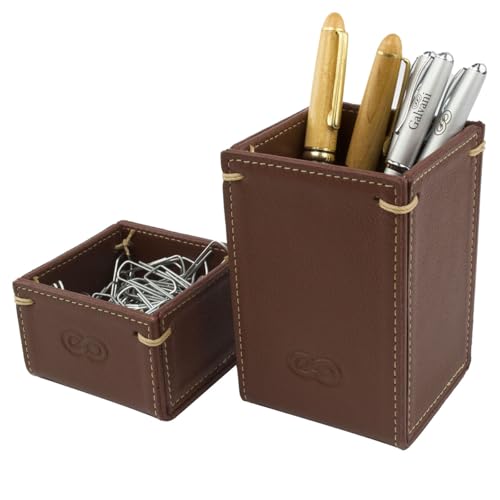 Porta Clips e Canetas LOGIS em Couro (Pinhão)