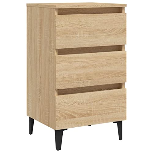 vidaXL Mesitas de Noche Patas Aparador Auxiliar Armario Cama Dormitorio Habitación Organizador Almacenamiento Metálicas y Roble Sonoma 40x35x69 cm