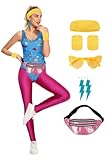 galeeup 80s Workout Outfit Women 90s Aerobics Costume Leotard Yoga Top Pants Set 9 Pcs Full Accessories Adult