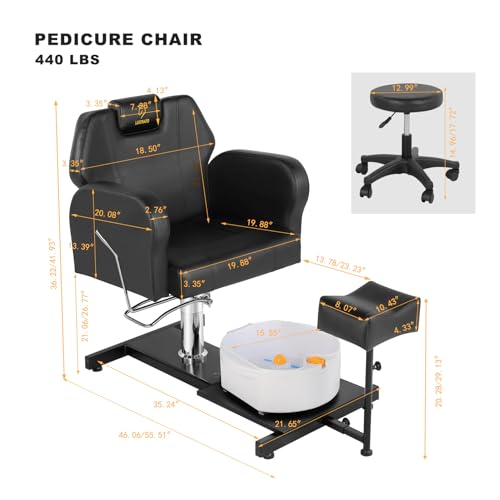 LUXMARS Pedicure Chair with Bubble Massage Foot Bath, for Nail Tech and Foot Bath, Pedicure Chair No Plumbing, 360 ° Rotation, Height Adjustable Pedicure Unit Station - Black - Thumbnail 3