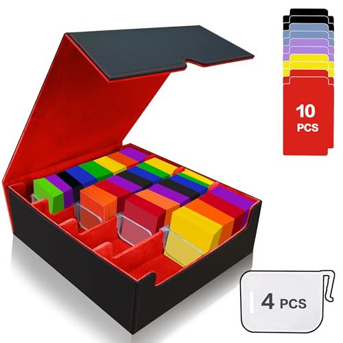 Trading Card Storage Box Fits 3200+ MTG/TCG/YuGiOh Cards, Commander Deck Case, 10 Dividers, 4 Movable Partitions, PU Leather, Magnetic Closure, Magic, Sport Cards(Red)