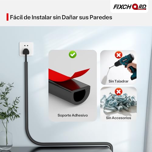 Miniatura 4 de Fixchord Canaletas Adhesivas De Pvc Para Cables, Canaletas Para Cables Eléctricos, Lgnífugo Y Pintable Para Ocultación De Cables Para Hogares, Oficinas, 30mm X 15mm 2-Metro Longitudes Negro