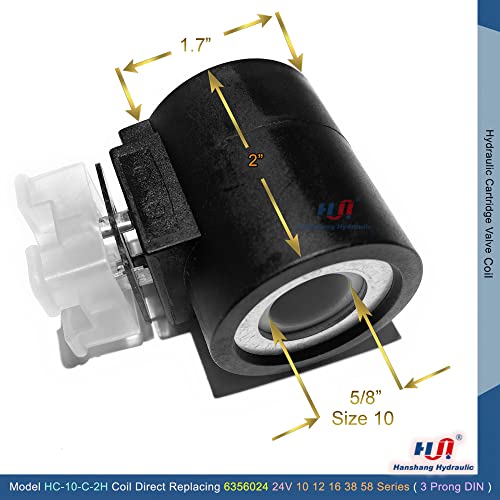 Solenoid Valve Coil with 3 Prong DIN Connector, Compatible with Hydraforce Stem Size 08 80 88 98 10 12 16 38 58 20, DC 12V 24V (24VDC for 5/8" Stem Size 10) by Hanshang Hydraulic - Image 2