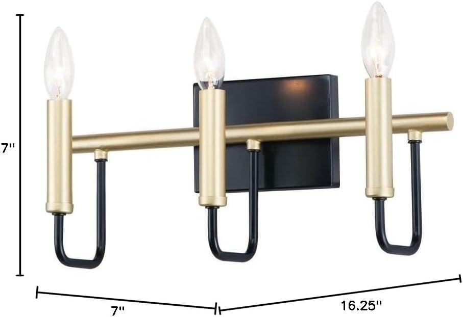 Maxim Lighting Sullivan 3-Light Bath Vanity Light | Black/Gold Finish | Bathroom Vanity Light | 10253BKGLD