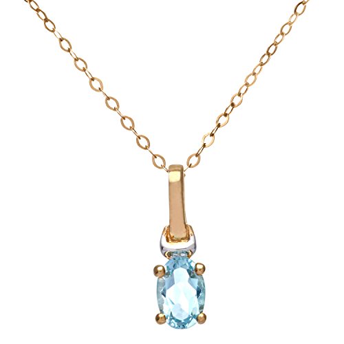 Image of Citerna 9 ct Yellow and White Gold Blue Topaz Birth Stone Pendant + 46 cm Yellow Gold Trace Chain
