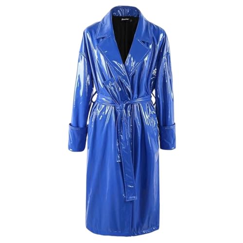 Women's PVC Leather Trench Coat, Oversized, Long, Flowing, Reflective Waterproof Jacket