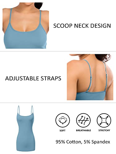 Image of Long Cotton Camisole Spaghetti Strap Tank Top for Women Basic Cami Tops Womens Undershirts Moonstone Blue 3X-Large