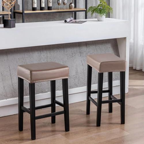 Image of YISUN Stool Covers Rectangle - 2 Pack Stretch Waterproof Saddle Seat Cover Counter Bar Stools Bar Chairs Covers Kitchen Island Chairs Cushion Protector (2, Pu Leather-Chocolate)