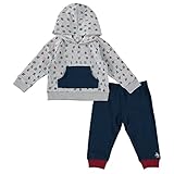 Original Penguin Baby Boys' Hoodie Sweatshirt and Jogging Pants (Grey/Navy/Red, 0-3 Months)