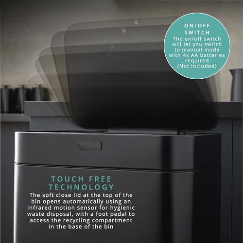 Swan Stealth Dual Recycling Sensor Bin, Retainer Ring, Iron Body, 70L, Black - Image 3
