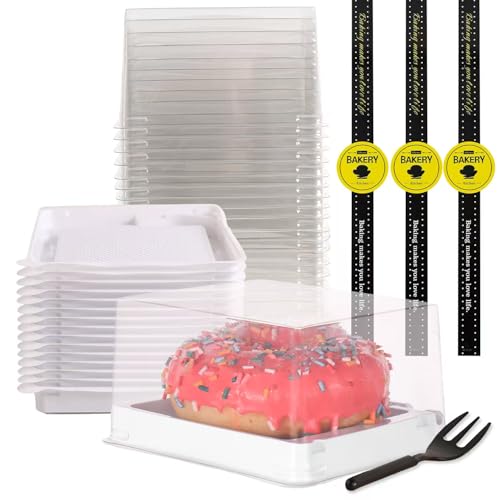 30 Pcs 4.3 Inch Mini Cake Box, Clear Plastic Mini Cake Container，Cupcake Box Cookies Box Small Single Muffin Dessert Containers Holder Wedding Birthday Christmas (White, 4.3*4.3*2.5inch/30pcs)