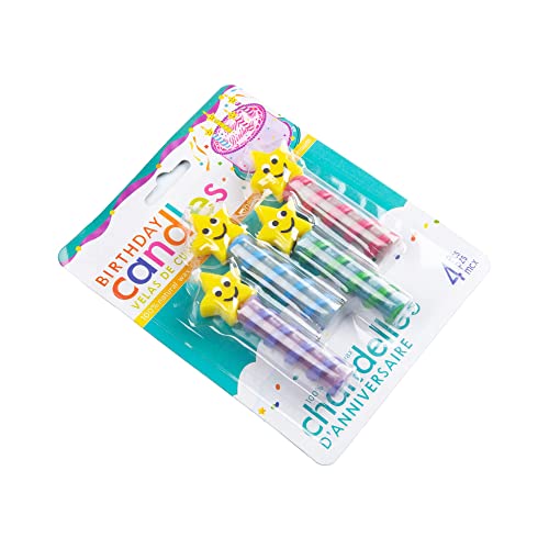 Bokin Smiley Face Star Shaped Birthday Candles, 4 Pcs Smile Expression Candles, Multi-Color Spiral Cake Candles Toppers For Birthday Party Wedding Valentine's Day Cake Decoration Supplies #TOP2