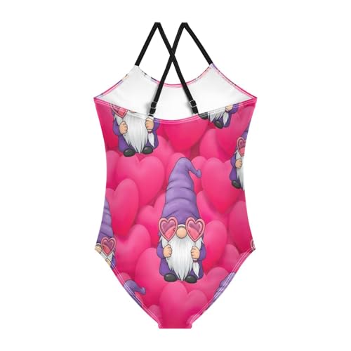 Cute Cartoon Gnome Purple One Piece Girls Swimsuit, Beach Bathing Suits Girls 3-10 Y with Adjustable Shoulder Strap, 3-10 Y2