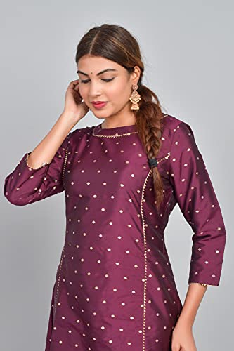 Image of Riara Art Silk Women Long Anarkali Kurti with Pant Polka Dot A-line Ladies Ethnic Wear Dress