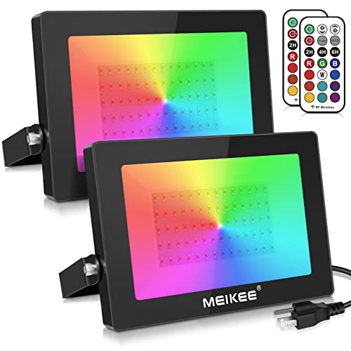 Meikee 2 Pack 150W Rgb Led Flood Lights, Color Changing Floodlight With Remote Control, Ip66 Waterproof Outdoor Indoor Dimmable Wall Washer Light For Party Stage Garden Uplighting Landscape #TOP26