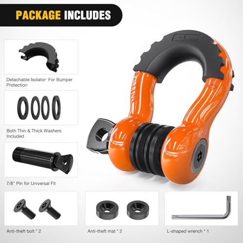 Image of Nilight 3 /4 inch D Ring Shackle 2 Pack 19T (41,887 lbs) Break Strength 4.75T WLL Heavy Duty Towing Hook with Anti-Theft System Anti-Rattle Isolators for Truck Jeep SUV ATV UTV Recovery Orange