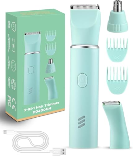 Afeitadora Mujer, 3 en 1 Rasuradora Mujer Zona Intima, Recortadora Mujer Zona Intima Uso en Seco y en Mojad, Recargable Cortapelos nariz y oreja, IPX7 Impermeable Indoloro Depiladora Mujer Zona Intima