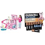 Barbie Dreamhouse, 3-Storey House with 10 Play Areas Including Pool, Slide, Elevator, 75 Doll Accessories, Toy Puppy + DURACELL Optimum AA Batteries (8 Pack)