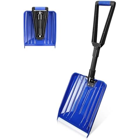 SHANTRA Folding Snow Shovel with Aluminum Edge, D-Grip Portable Shovel for Snow Removal, Lightweight Emergency Snow Shovel, Multifunctional Collapsible Shovel, Shovel For Car Driveway, Garden, Camping Cover