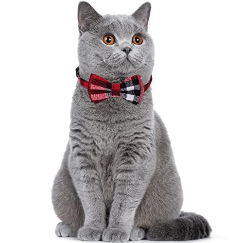 Giantree 4Pcs Cat Collars Bow Tie With Bell, Breakaway Kitten Collar For Cats Cute Plaid Design Adjustable Pet Collars 7-12Inch For Kitten Cats And Small Dogs #TOP4