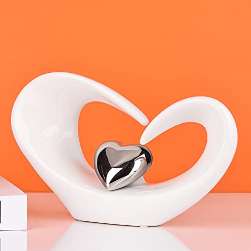 Orenm White Abstract Ceramic Statue Aesthetic Art Home Decor Living Room Bookshelf Decorative Objects Funky Table Centerpiece Sculpture (B - Heart) #TOP1