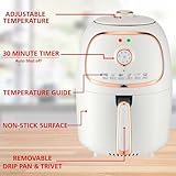 2 Quart Compact Electric Air Fryer – Small Oil-Less Cooker with Timer & Temp Control, Fast Even Heating, Non-Stick Fry Basket – Black, Blue, White, Copper (White)