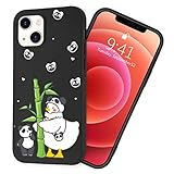 Cute Panda Pattern Case for iPhone 13 Pro Max, Women Girls Ultra Thin Soft Blue Liquid Silicone Case Cartoon Bamboo Design Shockproof Anti-Fall All-Round Protection Cover with Microfiber Lining