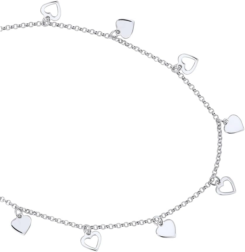 Vanbelle Sterling Silver Jewelry - Rhodium Plated 925 Stamp - Dangling Open and Close Heart Charm Anklet - Foot Jewelry Stylish Beautifully Designed - 9" Long + 1" Extender - Image 2