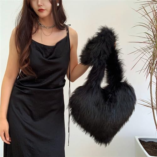 Image of Rejolly Heart Shaped Furry Purse for Women Soft Shoulder Bag Fluffy Faux Fur Trendy Y2K Girls Handbag