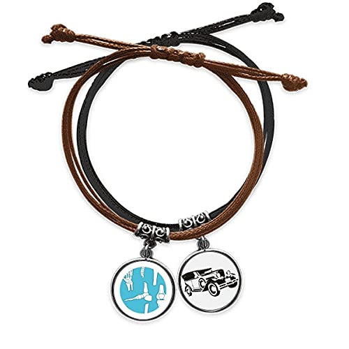Bracelet cordon l'os Blue en cuir avec minibus cartoon, un bijou fait main élégant