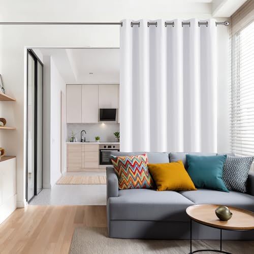Image of RYB HOME Blackout Thermal Insulated Curtains, Portable Curtain for Sliding Glass Door /Storage /Space Room Divider, Large Window Treatment Room Divider Panel, W80 x L84, Pure White, 1 Panel