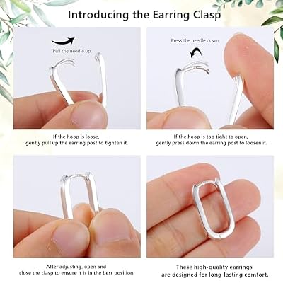 925 Sterling Silver Hoop Earrings for Women Small Square Hypoallergenic 14K Gold Plated Hoop Earrings Geometric Minimalist Rectangle Hoops