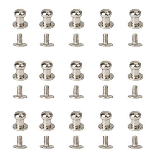 50 Set Alloy Round Head Button Studs Rivets Screwback Screw Stud Spot Nail Rivet Repairs Replacement for DIY Leather Craft Bag Belt Wallet Handbag Decoration Accessories (Silver 6mm)