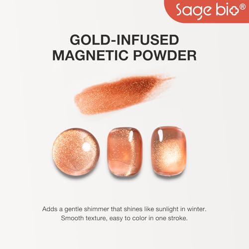 SAGEBIO Autumn Maple Collection 15ml Cat Eye Gel Nail Polish – Gold Magnetic Powder, Professional Home Manicure Kit with Magnet Stick, Long-Lasting Shine, C068 — view 4
