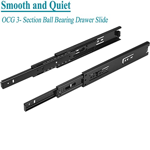 Ocg Drawer Slides 12 Inch， Side Mount Ball Bearing Drawer Slides，3-Section Full Extension 100 Lb Capacity 5 Pairs Black #TOP3