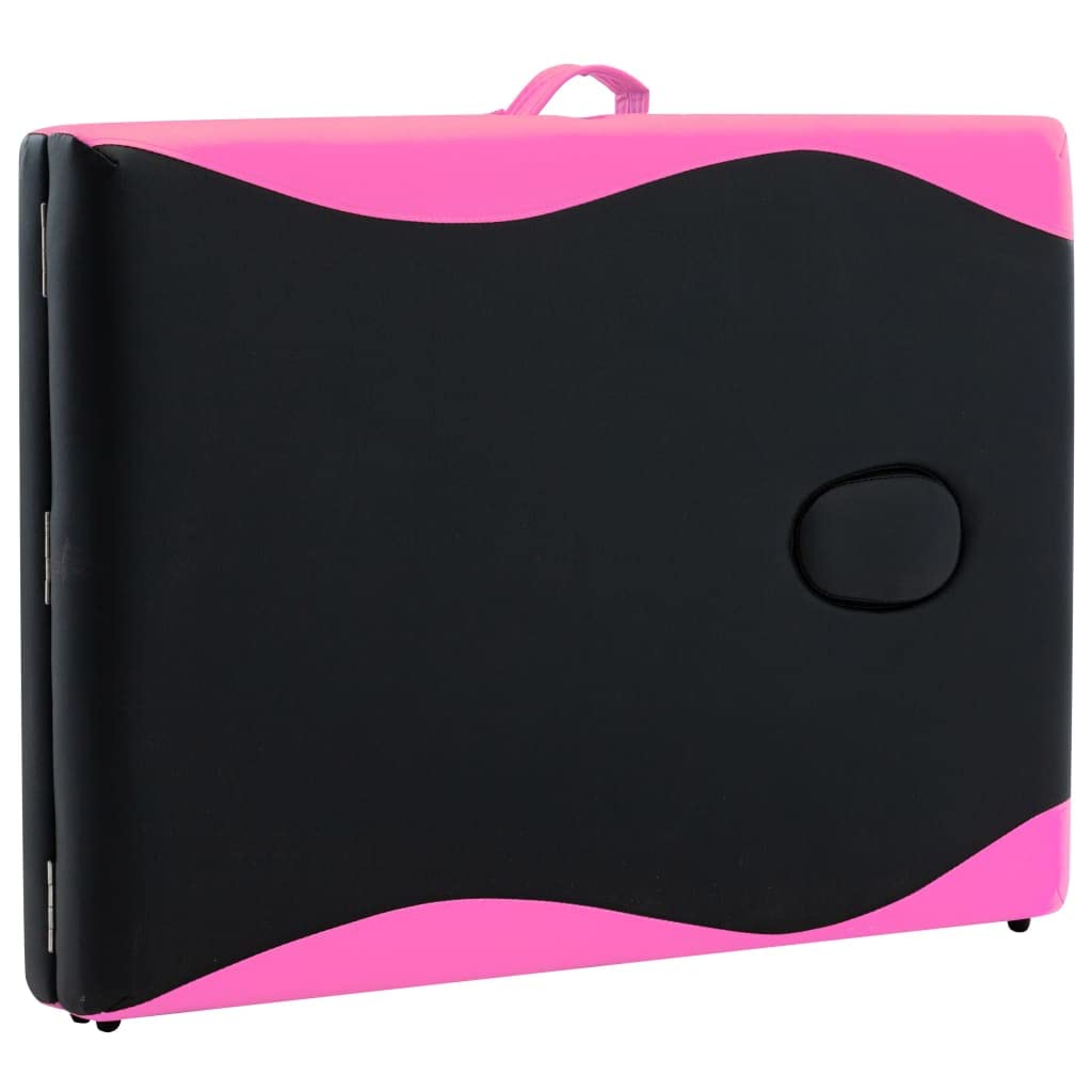 Camilla de Masaje Plegable 2 Zonas Aluminio Negro y Rosa Negro,110232