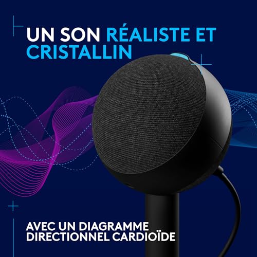 Logitech G Yeti Orb Microphone Gaming RVB à condensateur avec LIGHTSYNC, USB prêt à l’Emploi pour Streaming, cardioïde, pour PC/Mac - Noir
