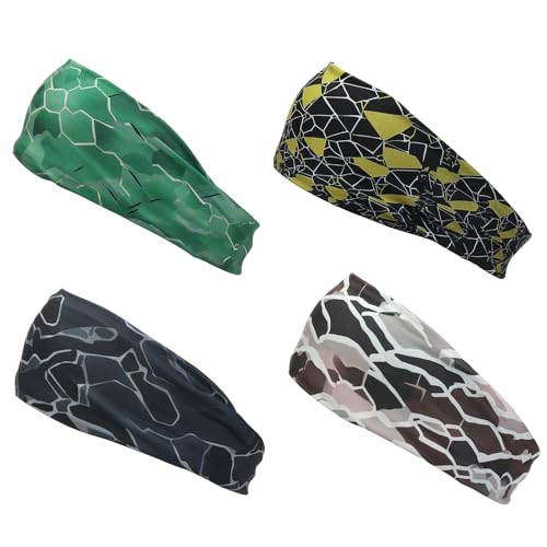YELARXI Sweat Absorbing Head Band, Moisture Wicking Sweatbands 4Pcs Style R