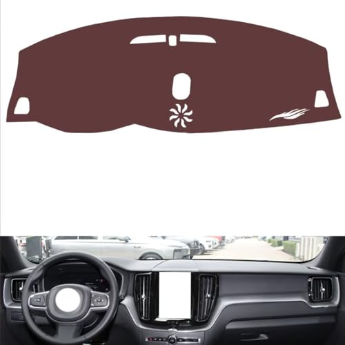 Anti-Slip Sun-Proof Dashboard Cover Compatible with Volvo XC60 (Center Speaker) 2018–2026, Premium Leather (Brown)