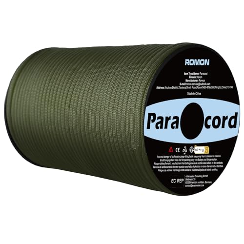 Romon Paracord 4mm, 100M Paracord Schnüre Seil 9 Kern-Strängen Paracord Bänder, Schnur Reissfest Seil Sonnensegel, Nylon Paracord Survival Paracord Reepschnur für Outdoor Survival Camping, Armeegrün