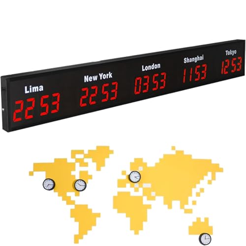 Horloge Mondiale 3/4/5 Fuseaux Horaires, Horloge à Fuseaux Horaires Mondiaux, Horloge Mondiale Multi-Fuseaux Horaires D'intérieur à Montage Mural, pour...