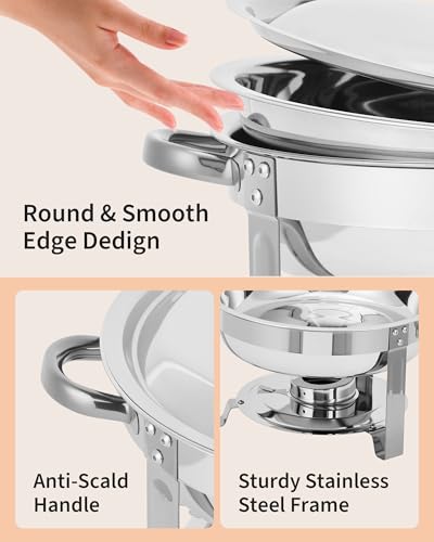 Stainless Steel Dish Set 4Pcs – Edelstahl rundes Chafing-Dish-Set, 4-teilig – 5 l Speisenwärmer aus Edelstahl,isolierter Buffet-Wärmebehälter mit Brennerhalterung