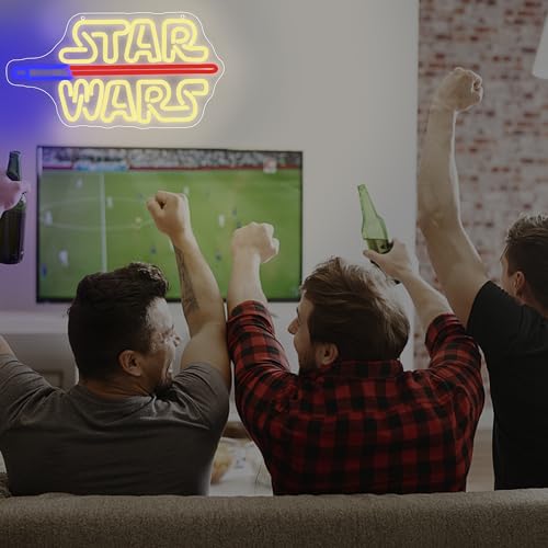 Image of Wars Neon Sign for Wall Decor Lightsaber Movie Neon Light for Man Cave Dimmable Gaming LED Sign for Game Room Boys Bedroom Dorm Bar Party Birthday Gifts for Men Teen Fans Size 16.5 * 8.6 in(XD107)