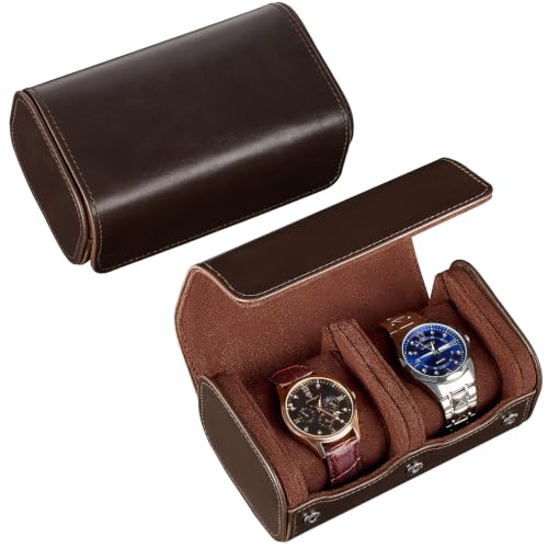 ProCase Watch Travel Case, 2 Slots PU Leather Watch Roll Box for Men, Portable Watch Holder Organizer, Ideal Gift for Him/Her -Espresso
