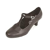 Dimichi Womens Lena Leather Insole T-Strap Ballroom Shoes, Black, 7.5 M US
