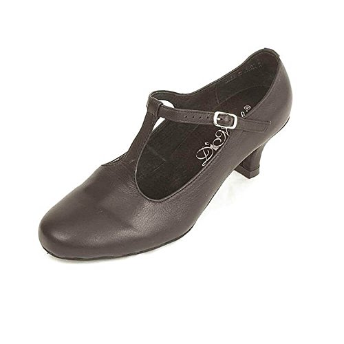 Dimichi Womens Lena Leather Insole T-Strap Ballroom Shoes, Black, 7.5 M US