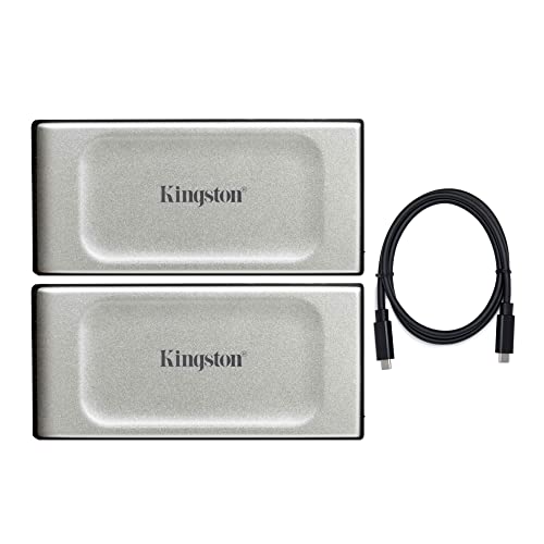 Kingston XS2000 - SSD externo portátil de alto rendimiento de 2 TB (paquete de 2) con cable Koah PRO Thunderbolt USB-C (3 artículos)