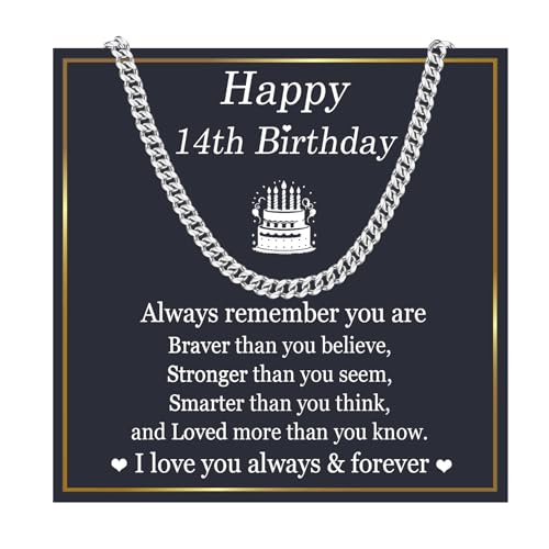 EPIRORA 14th Birthday Gifts for Boys, Cuban Chain Necklace Happy Birthday Gifts for 14 Year Old Boys Son Grandson Nephew Brother Teenager