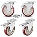 5" Swivel Casters Moogiitools Red Polyurethane Wheel with Brakes 1500lbs (Set of 4)